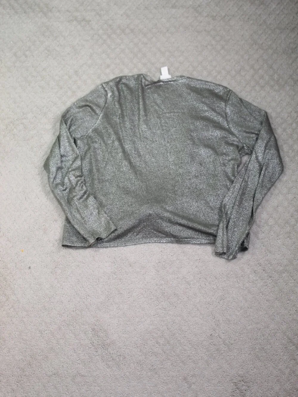 Chico's Cardigan Wm 12 /Sz 2 Glitter Silver Tie Front Long Sleeve Greenish Gray